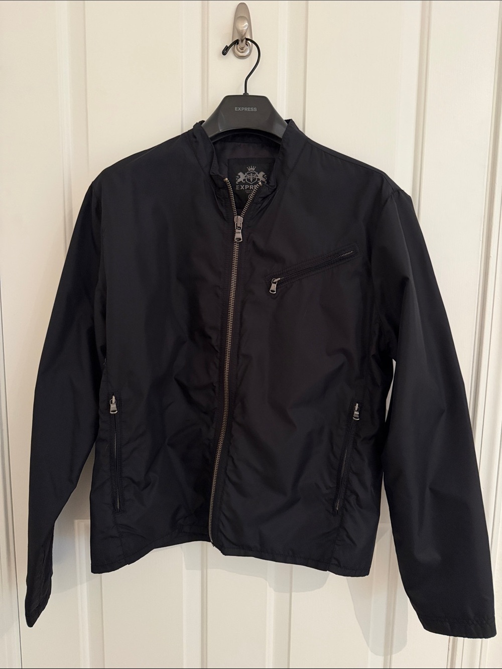 Express Men's Black Bomber Jacket with Zip Pockets